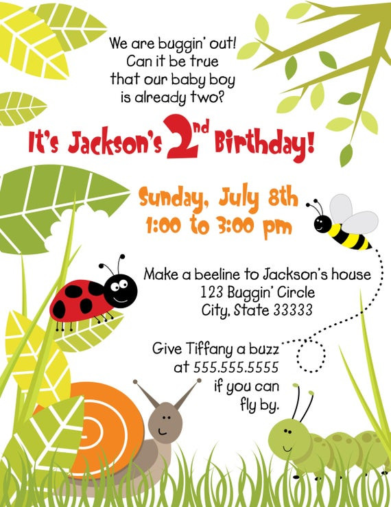 Bug Birthday Invitations
 Bugs Boy Customizable Birthday Invitation digital printable
