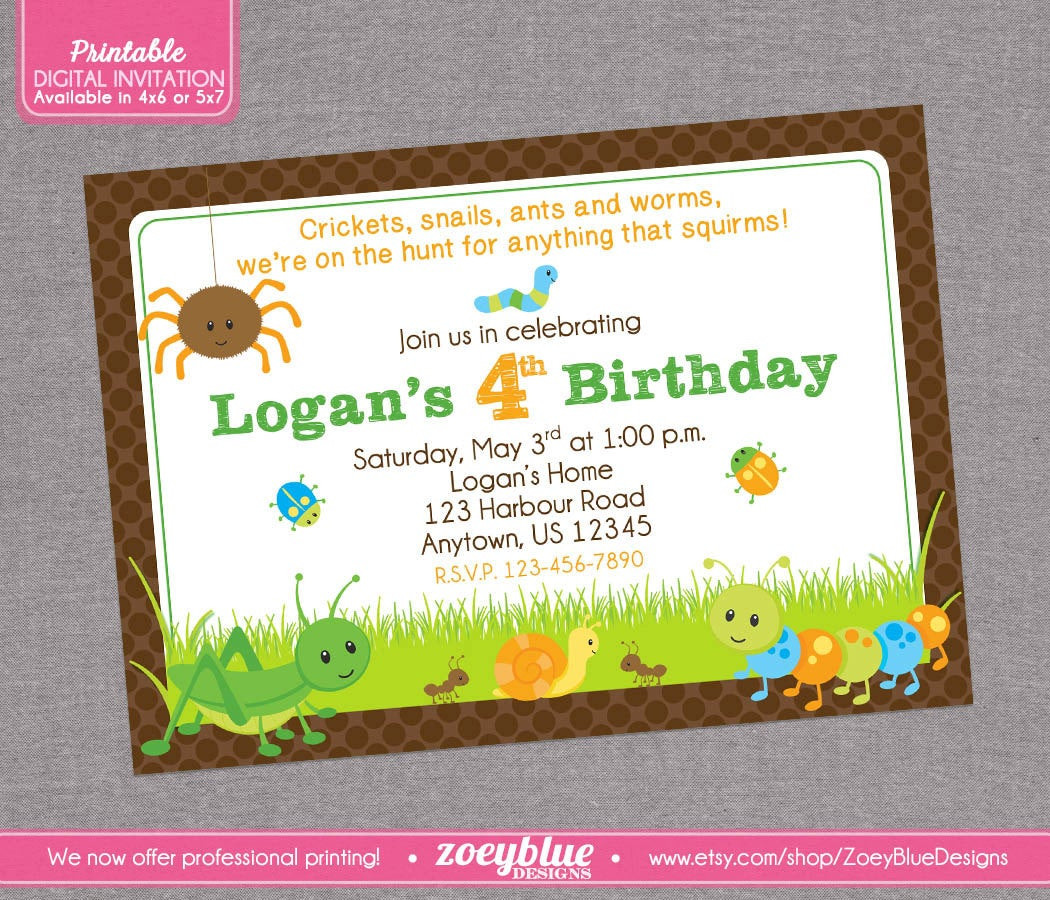 Bug Birthday Invitations
 Bug Hunt Birthday Invitation Boy First 1st by ZoeyBlueDesigns