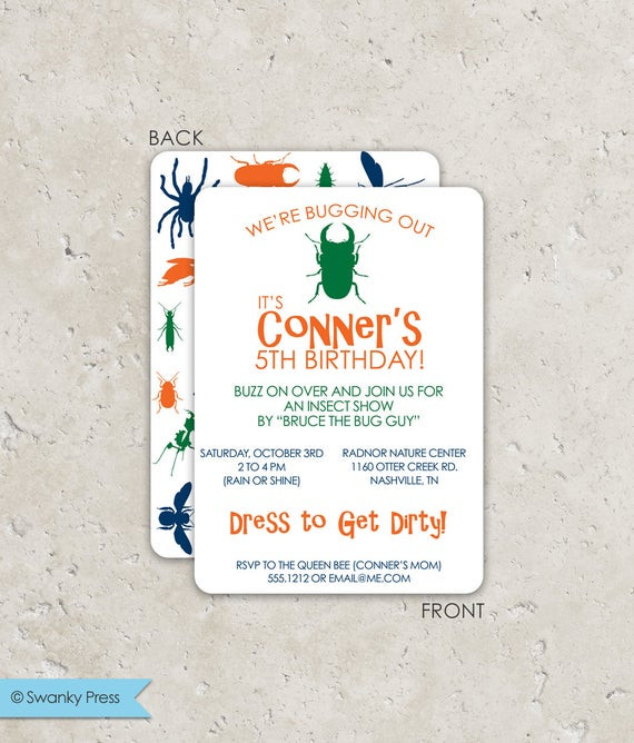 Bug Birthday Invitations
 Bug or Insect Party Birthday Invitations Fun 2 sided Design