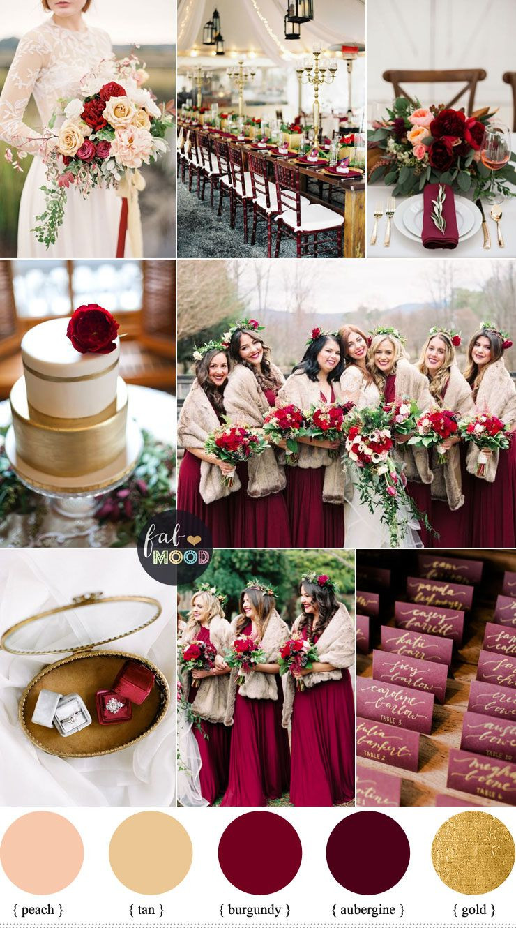 Burgundy Wedding Colors
 Aubergine and burgundy for Rustic Elegant Winter Wedding