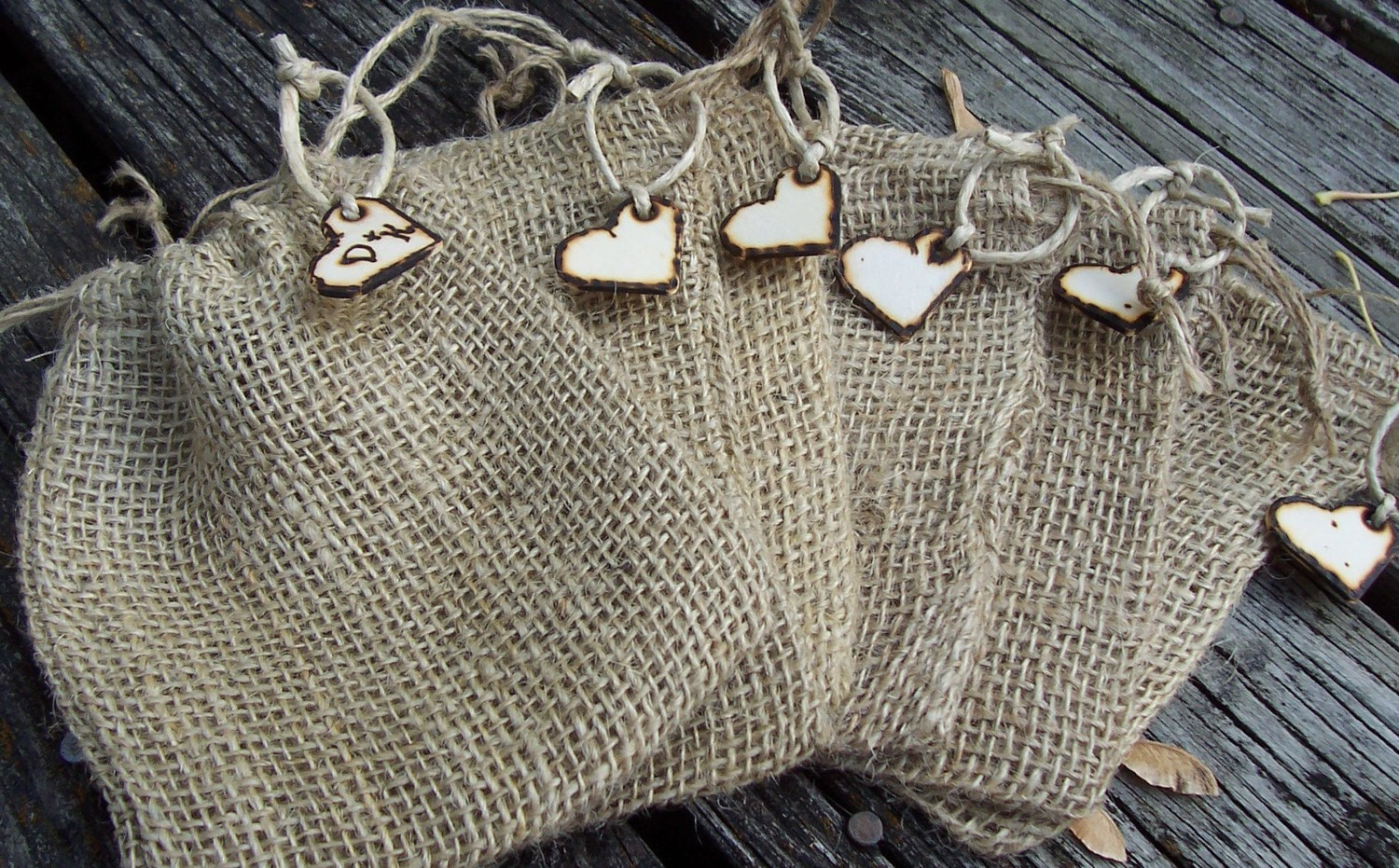 Burlap Wedding Favor Bags
 Burlap Wedding Favor Bags with Personalized Heart by GoRustic