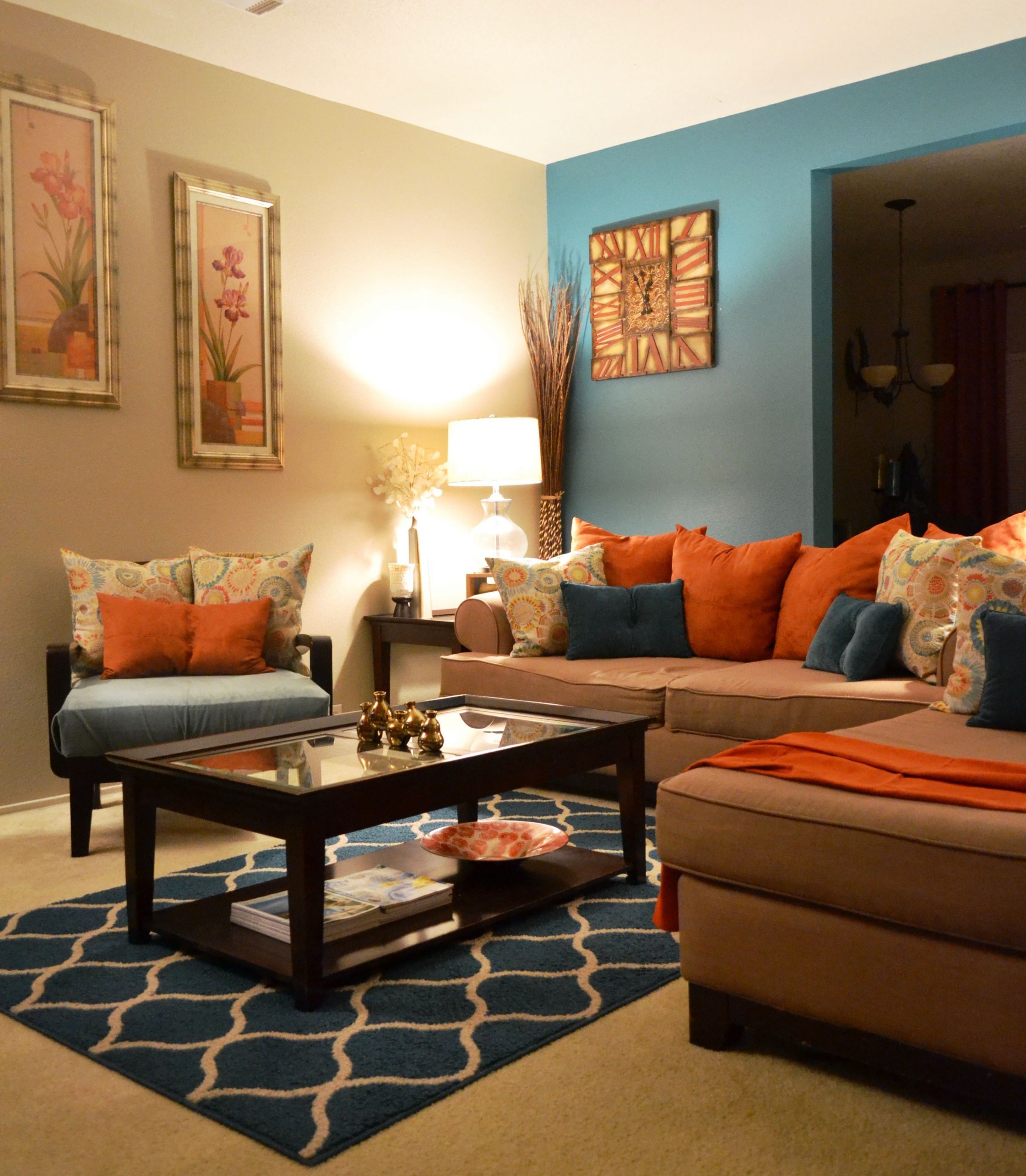 Burnt Orange Living Room Ideas
 rugs coffee table pillows teal orange living room