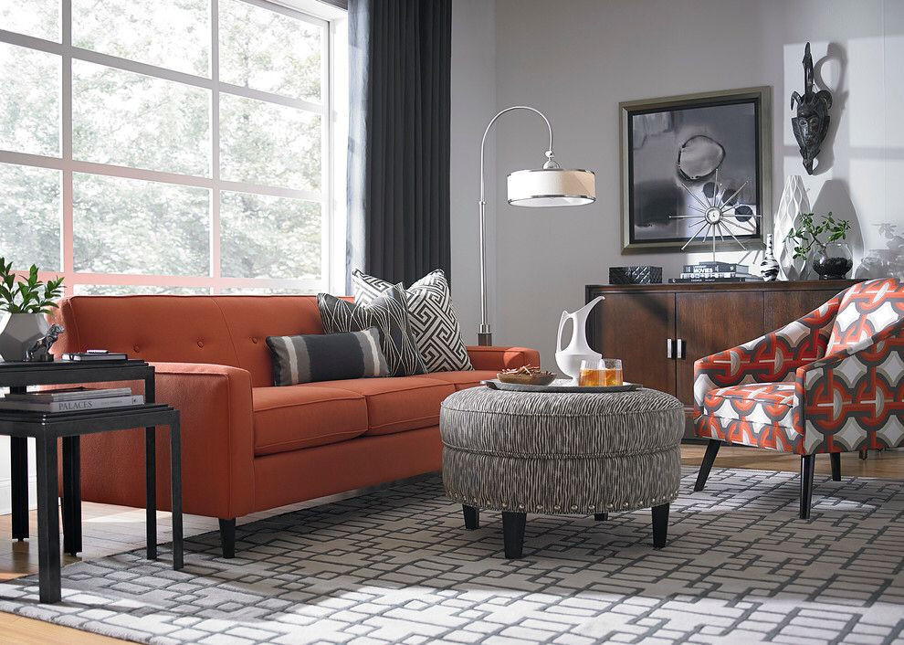 Burnt Orange Living Room Ideas
 Orange couch grey walls