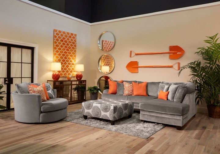 Burnt Orange Living Room Ideas
 The application of orange and cool grey in this living