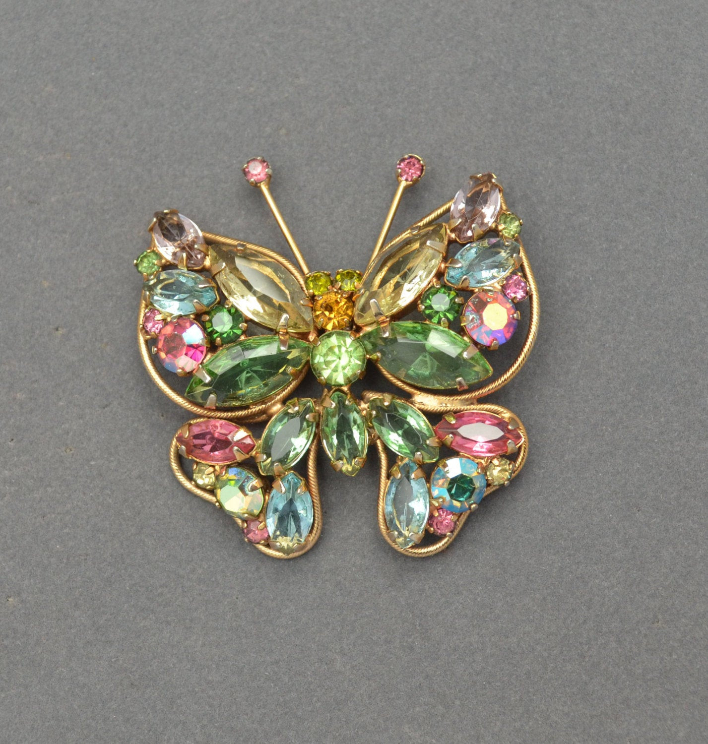 Butterfly Brooches
 WEISS Rhinestone Butterfly Brooch Pin Circa 1940s Unsigned