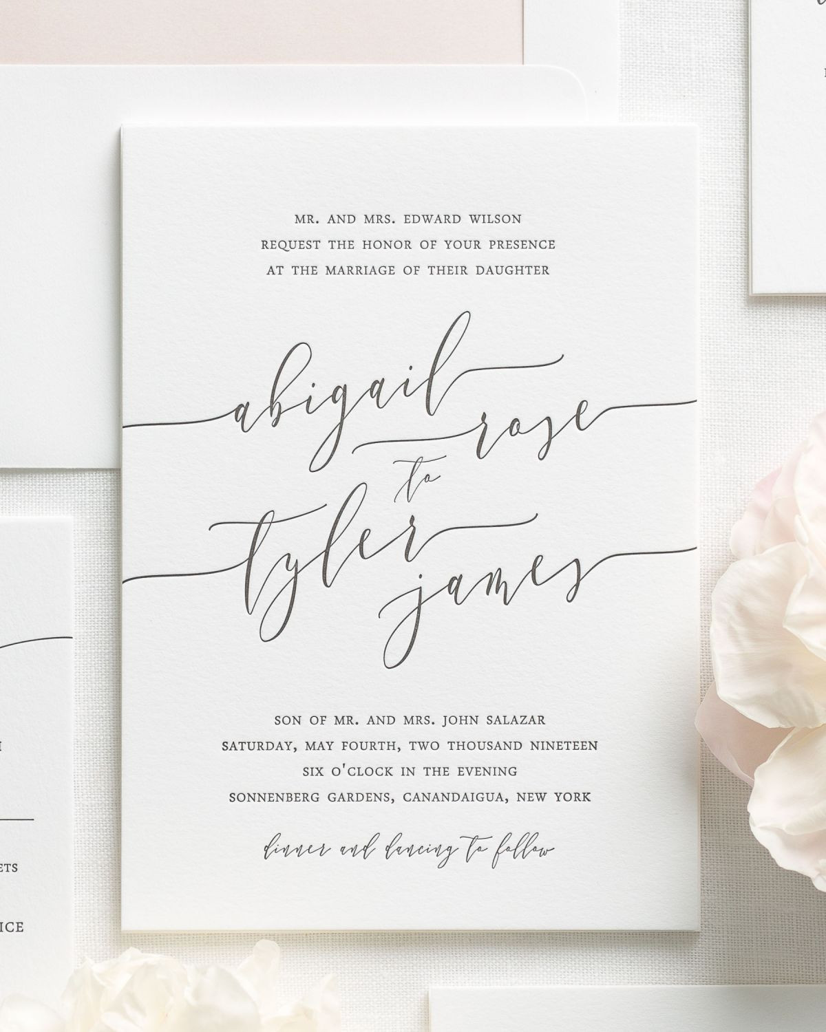 Calligraphy For Wedding Invitations
 Romantic Calligraphy Letterpress Wedding Invitations