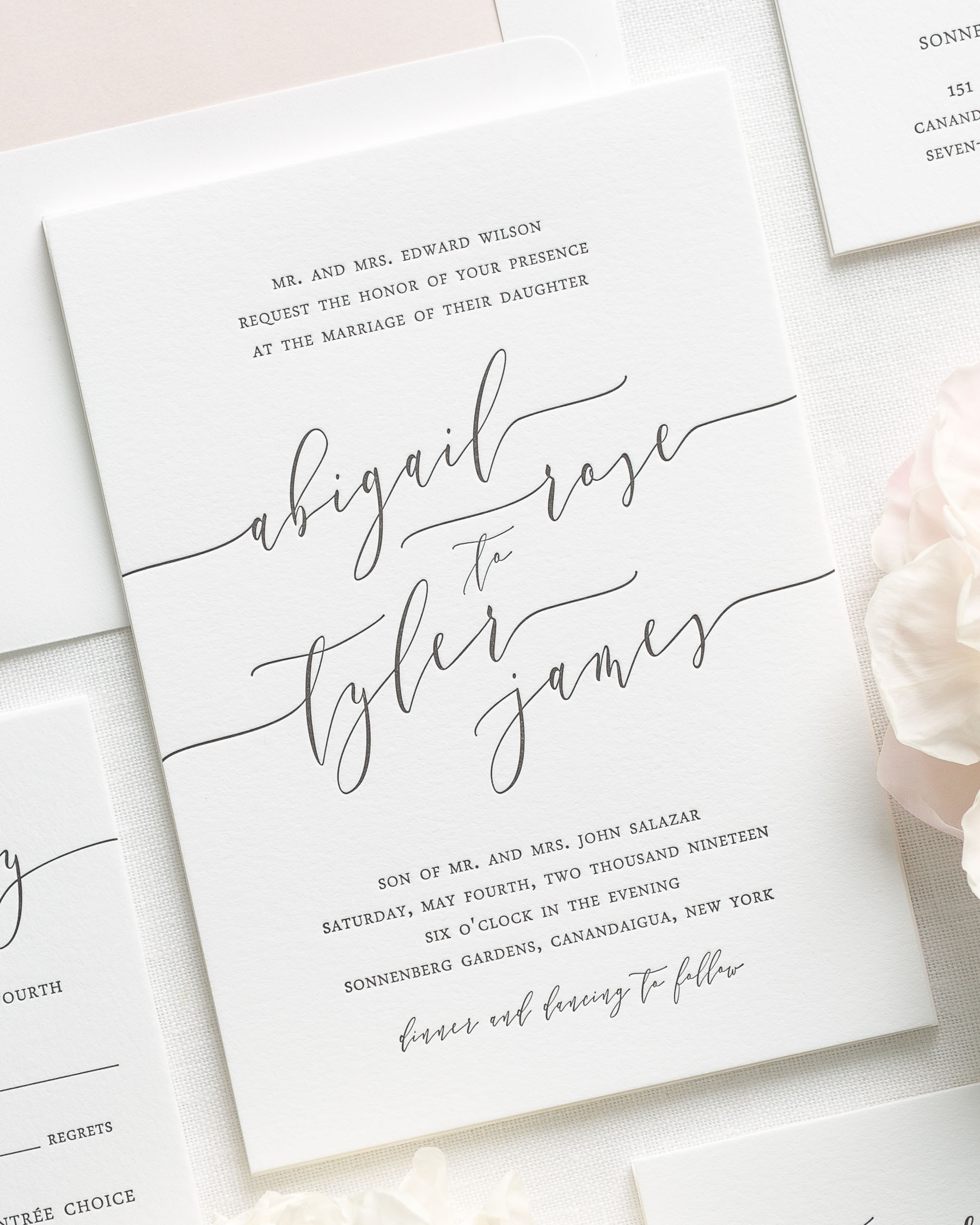 Calligraphy For Wedding Invitations
 Romantic Calligraphy Letterpress Wedding Invitations