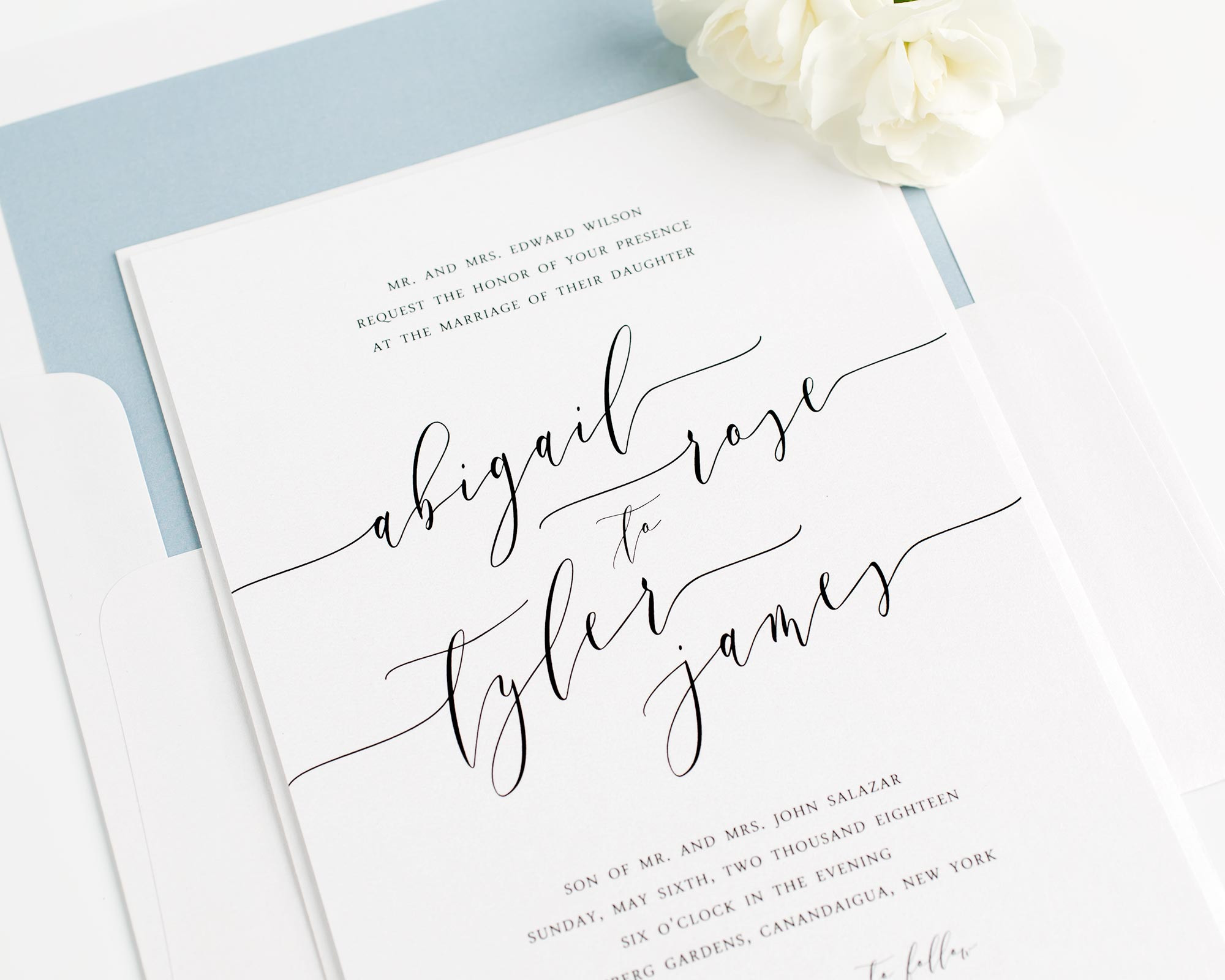 Calligraphy For Wedding Invitations
 Romantic Calligraphy Wedding Invitations in Dusty Blue