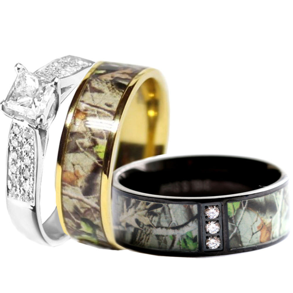 Camo Wedding Band Sets
 Camo Wedding Ring Set for Him and Her Titanium Stainless
