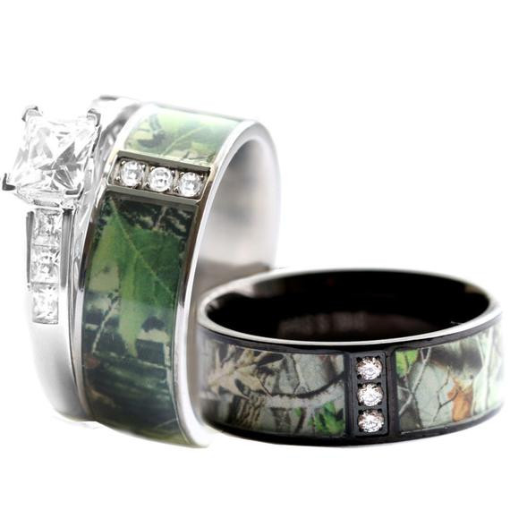 Camo Wedding Band Sets
 Camo Wedding Ring Set for Him and Her Stainless Steel