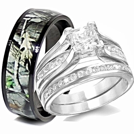 Camo Wedding Band Sets
 His TITANIUM Camo & Hers STERLING SILVER Wedding Rings Set