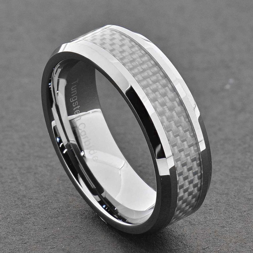 Carbon Fiber Mens Wedding Band
 8mm Tungsten Band White Carbon Fiber Men s Wedding Ring