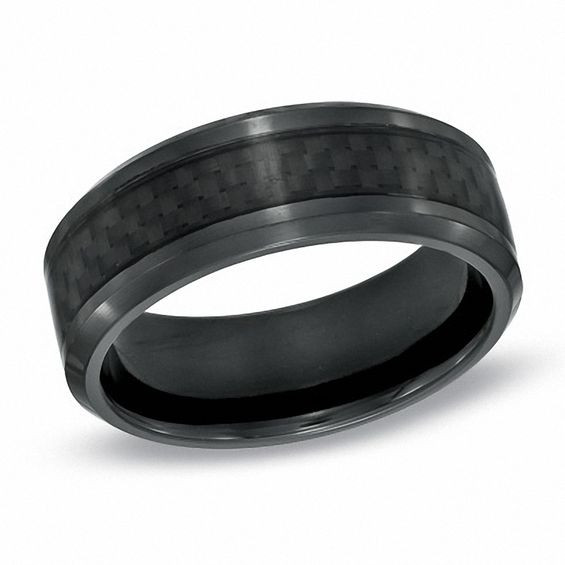Carbon Fiber Mens Wedding Band
 Men s 8 0mm fort Fit Carbon Fiber Inlay Black Titanium