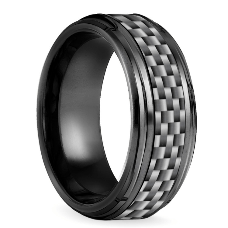 Carbon Fiber Mens Wedding Band
 Beveled Carbon Fiber Men s Wedding Ring in Black Titanium