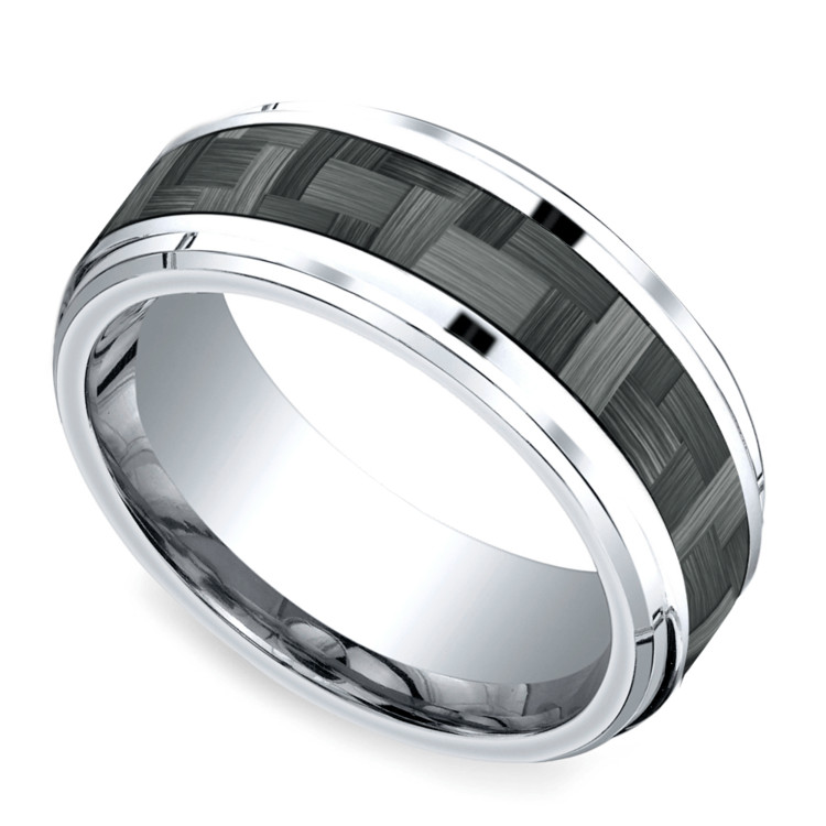 Carbon Fiber Mens Wedding Band
 Beveled Carbon Fiber Men s Wedding Ring in Cobalt