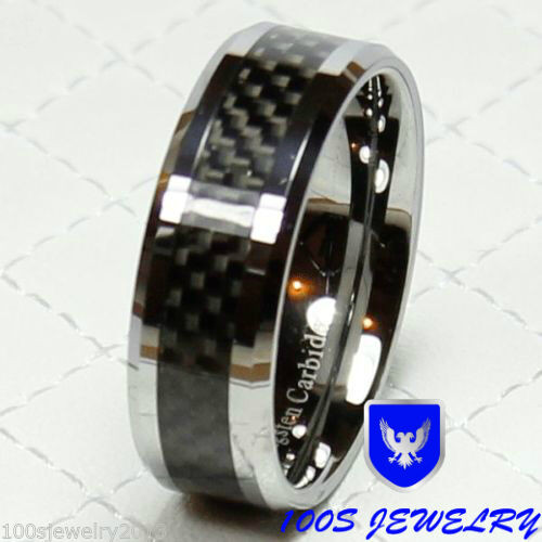 Carbon Fiber Mens Wedding Band
 Tungsten Carbide Ring 8mm Black Carbon Fiber Men s Wedding