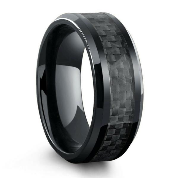 Carbon Fiber Mens Wedding Band
 All Black Titanium Ring Mens Wedding Band With Carbon