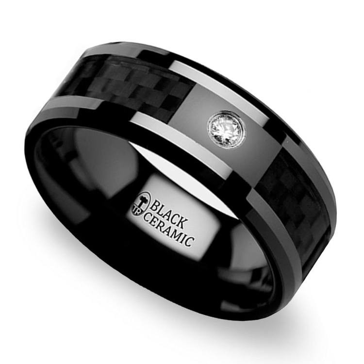 Carbon Fiber Mens Wedding Band
 Black Carbon Fiber Inlay Men s Diamond Wedding Ring in Ceramic