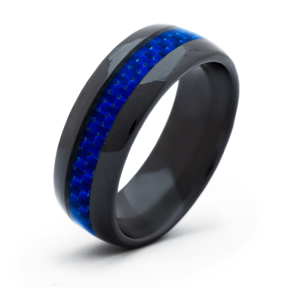 Carbon Fiber Wedding Rings
 Simple Blue Carbon Fiber Wedding Band in Black Plate
