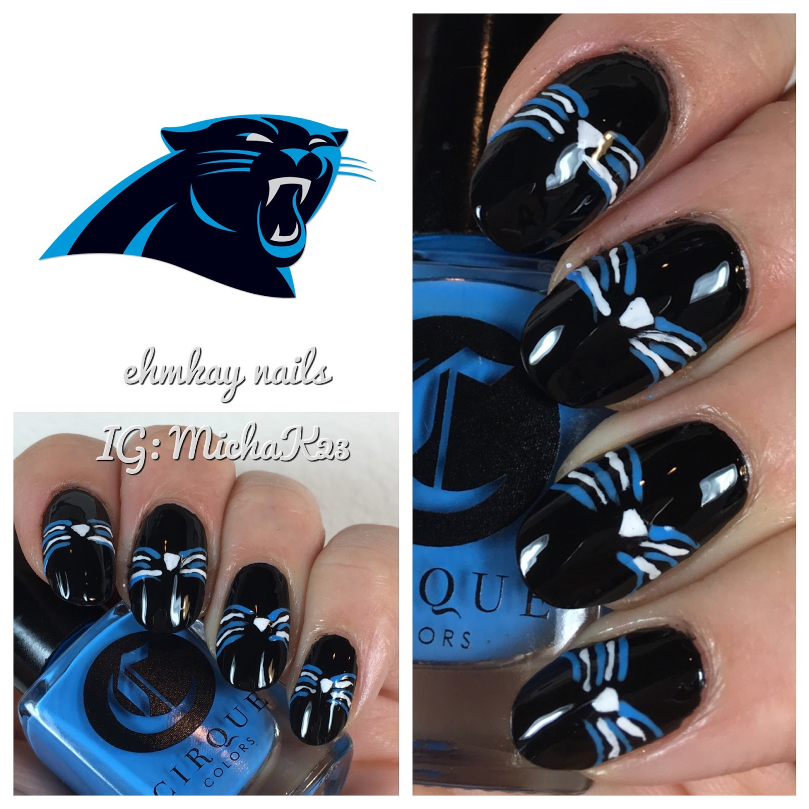 Carolina Panthers Nail Designs
 ehmkay nails Super Bowl Nail Art Carolina Panthers Nail Art