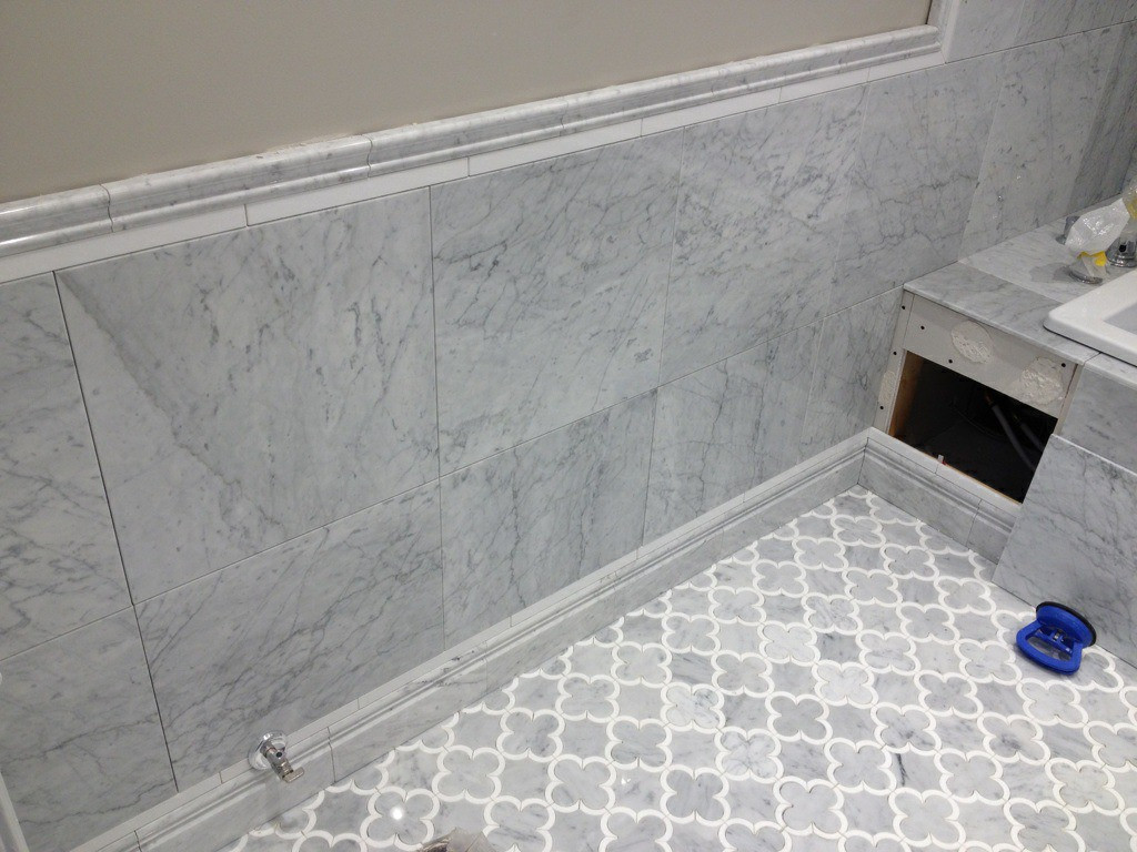 Carrara Marble Tile Bathroom
 Edmonton Tile Install – White Marble Bathroom