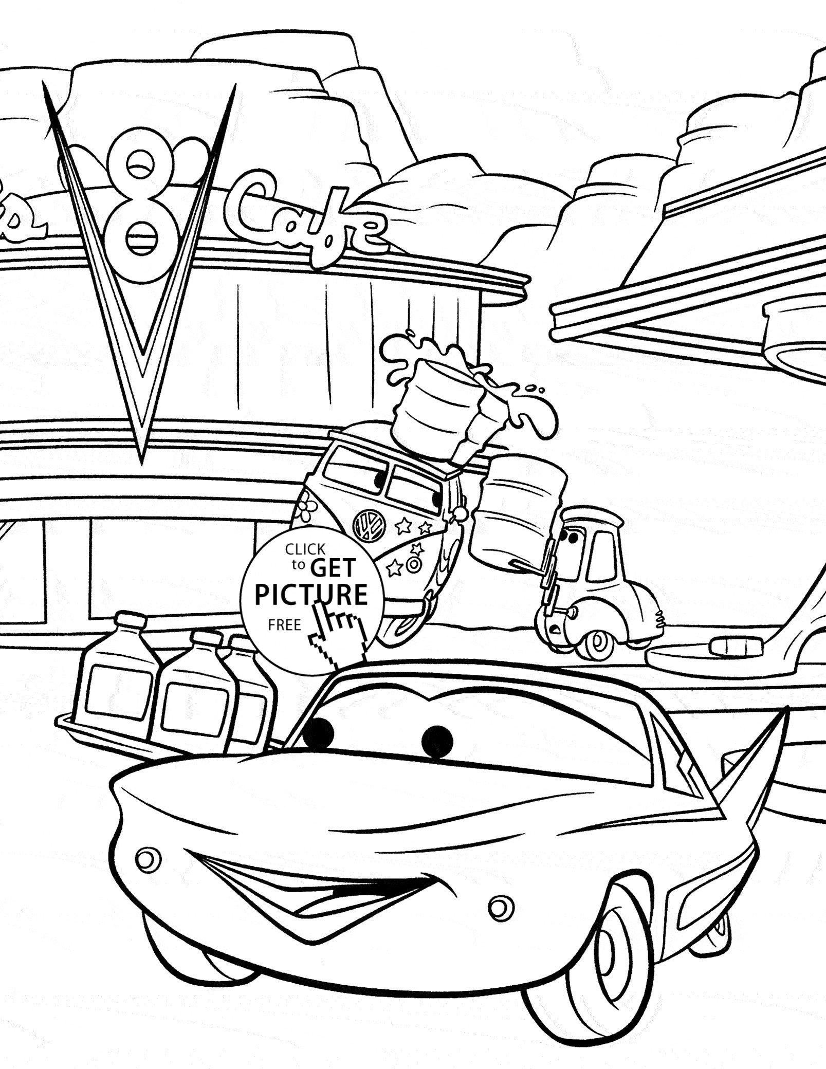 Cars Coloring Pages For Boys
 Cars cafe 8 coloring page for kids disney coloring pages