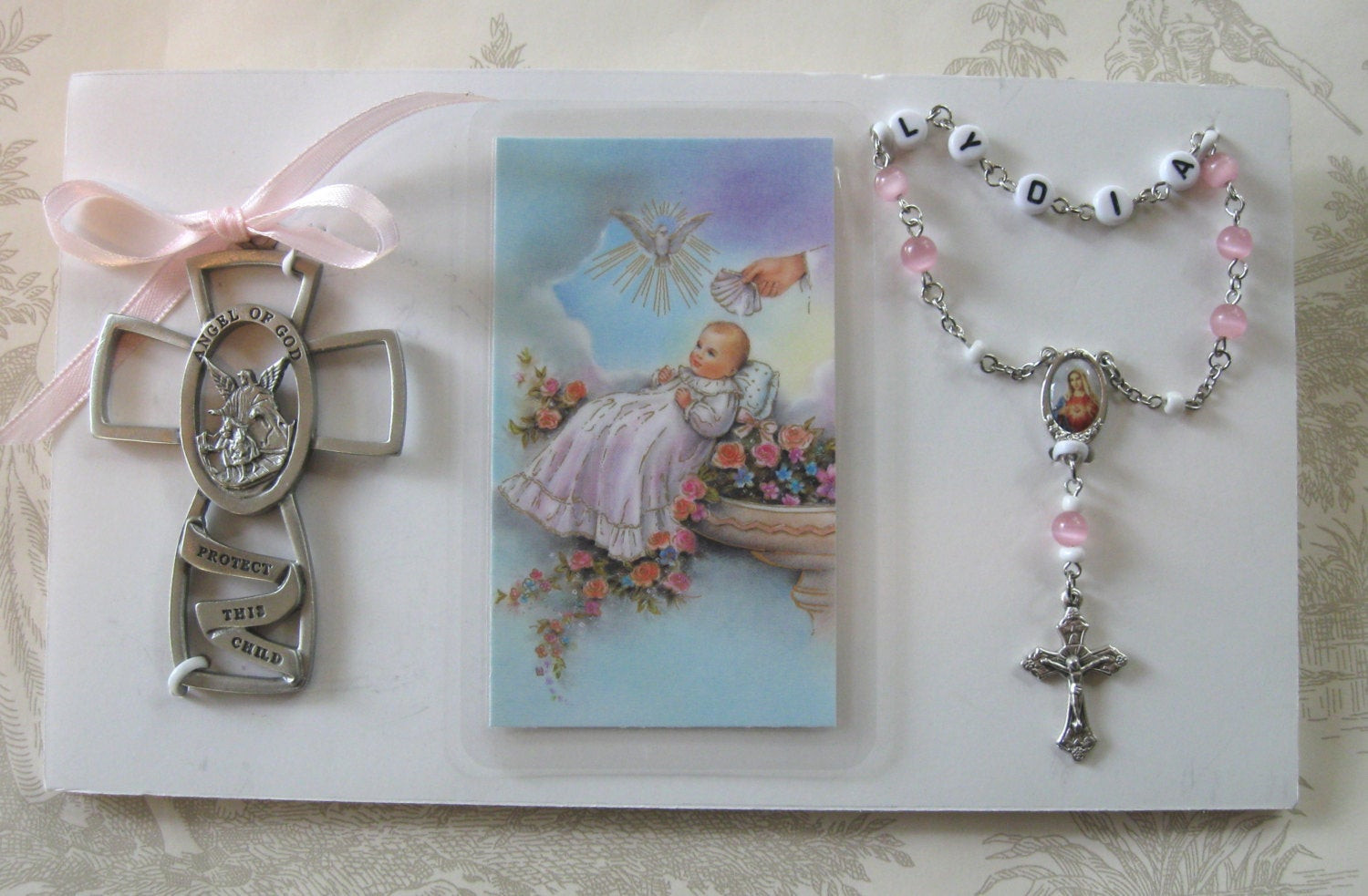 Catholic Child Gift
 Baby Baptism Rosary Gift Boy or Girl Crib Cross by