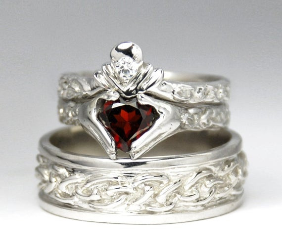 Celtic Wedding Ring Sets
 Claddagh Wedding Set New White gold by Ricksonjewellery