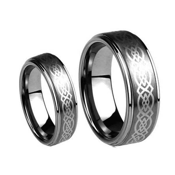 Celtic Wedding Ring Sets
 His 8MM & Her s 6MM Laser Celtic Knot Tungsten carbide