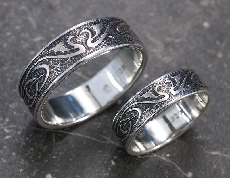 Celtic Wedding Ring Sets
 Dragon Wedding Ring Set Silver Celtic Wedding Bands Unique