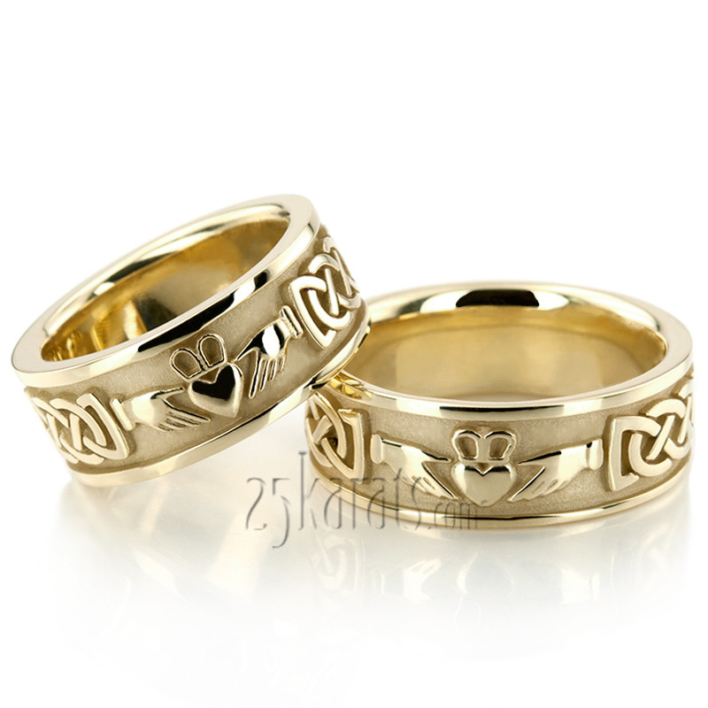 Celtic Wedding Ring Sets
 HH HC 14K Gold Claddagh Celtic Knot Wedding Ring Set