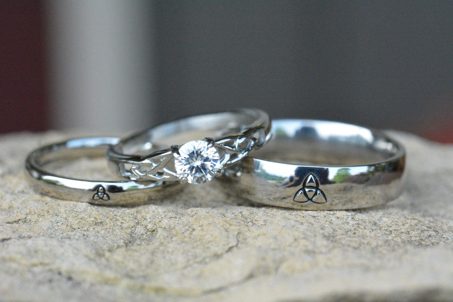 Celtic Wedding Ring Sets
 Triquetra Ring set Irish Wedding rings by LawrenceCustoms