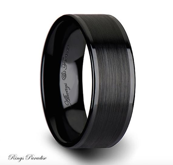Ceramic Wedding Rings
 Black Ceramic Ring Mens Ceramic Wedding Band by RingsParadise
