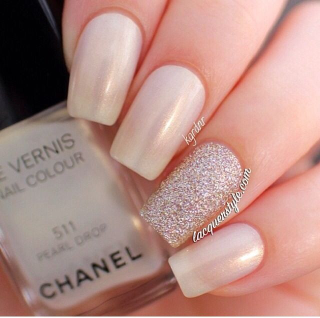 Champagne Nail Designs
 Chanel Pearl Drop Perfect wedding nails