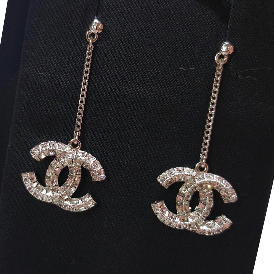 Chanel Earrings Cc
 Chanel Silver Cc Logo Crystal Long Drop Earrings Tradesy
