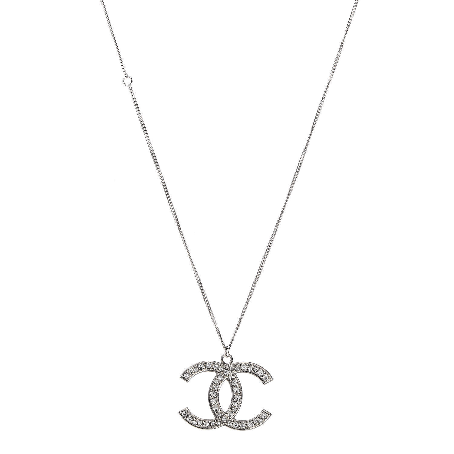 Chanel Pendant Necklace
 CHANEL Crystal CC Pendant Necklace Silver