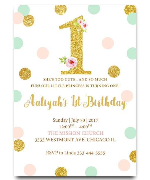 Cheap 1st Birthday Invitations
 Girl First birthday invitation glitter pink and gold