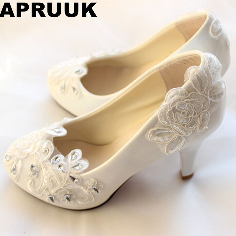 Cheap Ivory Wedding Shoes
 Big discount Fashion white ivory lace wedding shoes for