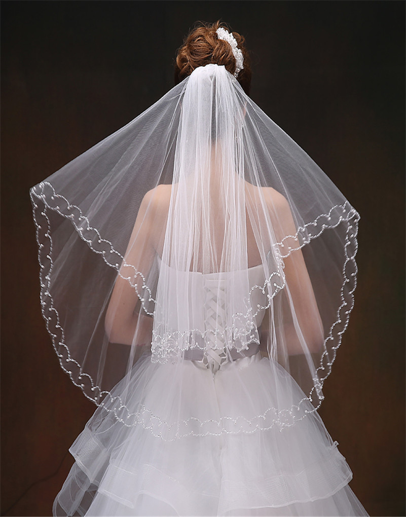 Cheap Veils For Wedding
 Cheap Wedding Veils 2015 Elbow Length Beading Edge Tulle