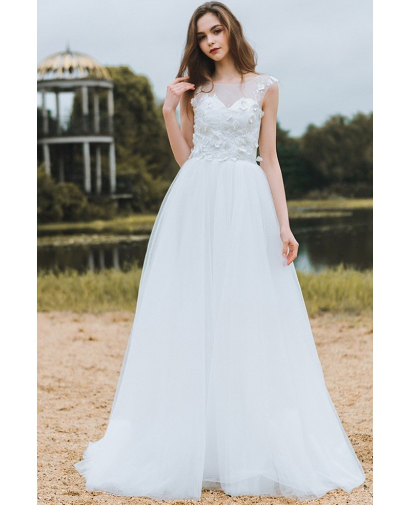 Cheap Wedding Dresses With Sleeves
 Modest Lace A Line Beach Wedding Dress Cheap Boho Cap