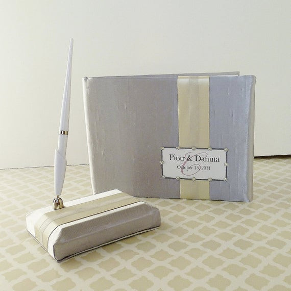 Cheap Wedding Guest Book And Pen Set
 Wedding Guest Book and Pen Set Silver Ivory Personalized Any