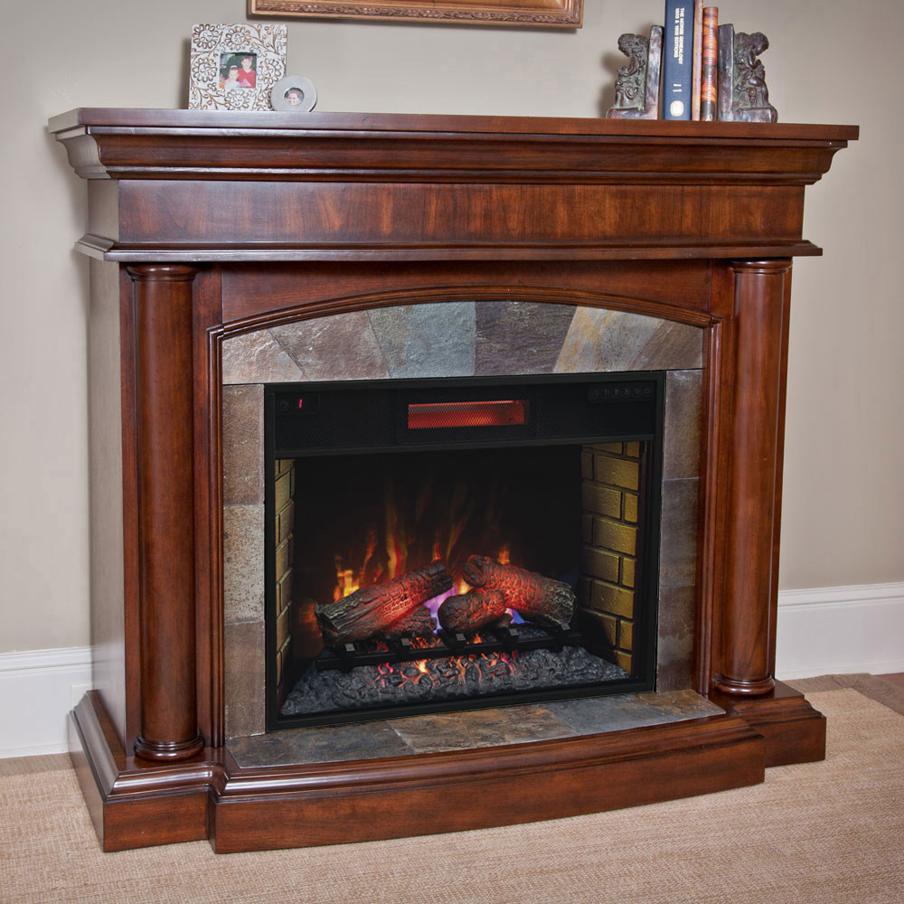 Cherry Wood Electric Fireplace
 Aspen Infrared Electric Fireplace Mantel Package in