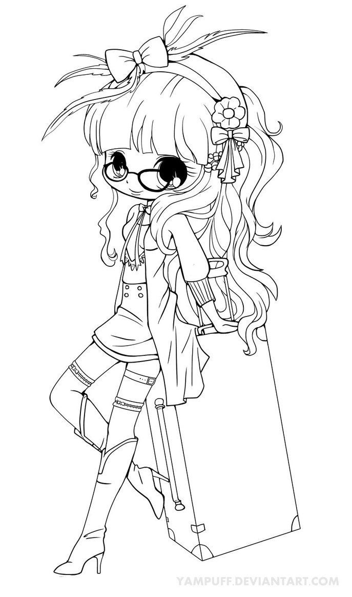 Chibi Girls Coloring Pages
 Suitcase Girl Lineart by YamPuff on deviantART