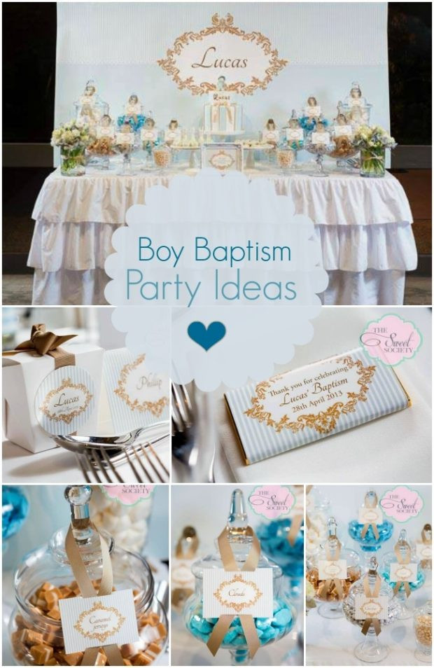 Christening Party Ideas For Baby Boy
 Boy Baptism Party in Blue White and Gold