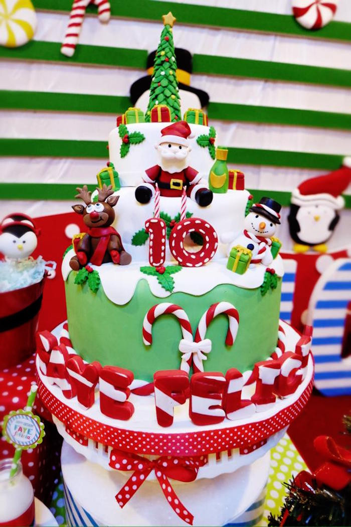Christmas Birthday Cakes
 Kara s Party Ideas Christmas Themed 10th Birthday Party