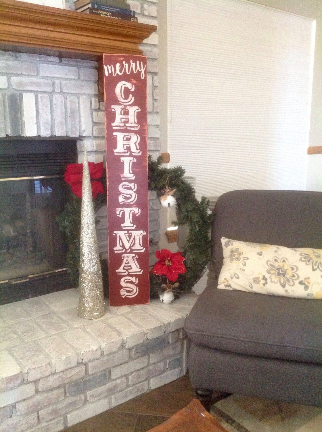 Christmas Porch Signs
 LARGE Merry Christmas Hand Painted Wooden Sign for Porch Front