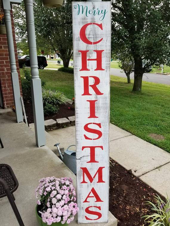 Christmas Porch Signs
 5 ft Distressed White Merry Christmas Vertical Wood Sign