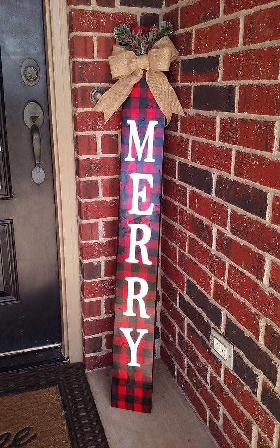 Christmas Porch Signs
 Buffalo Plaid Porch Sign Christmas Sign Plaid Sign Merry