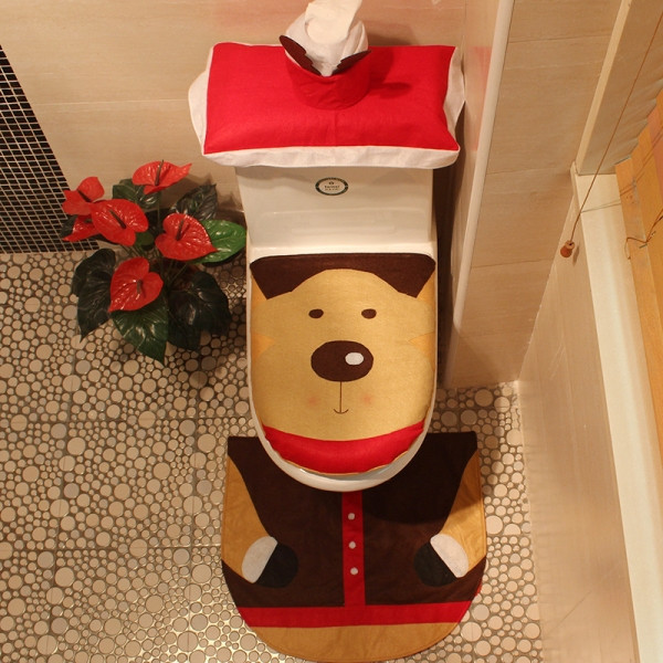 Christmas Toilet Seat
 3pcs set Reindeer Toilet Seat Cover and Rug Bathroom Set