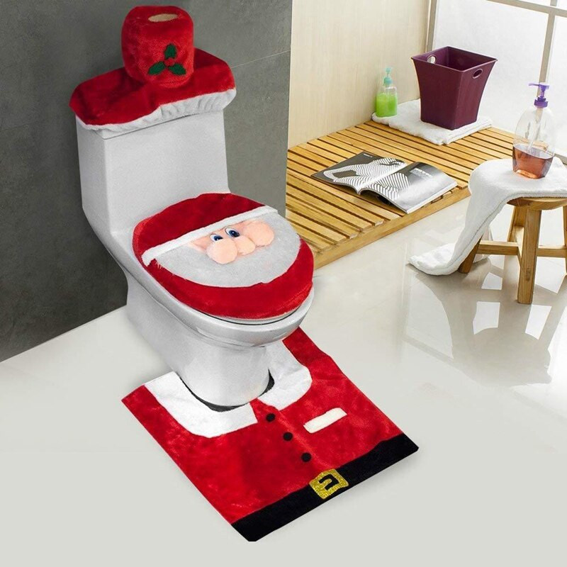 Christmas Toilet Seat
 Christmas Toilet Hat Set Ornaments New Year Christmas